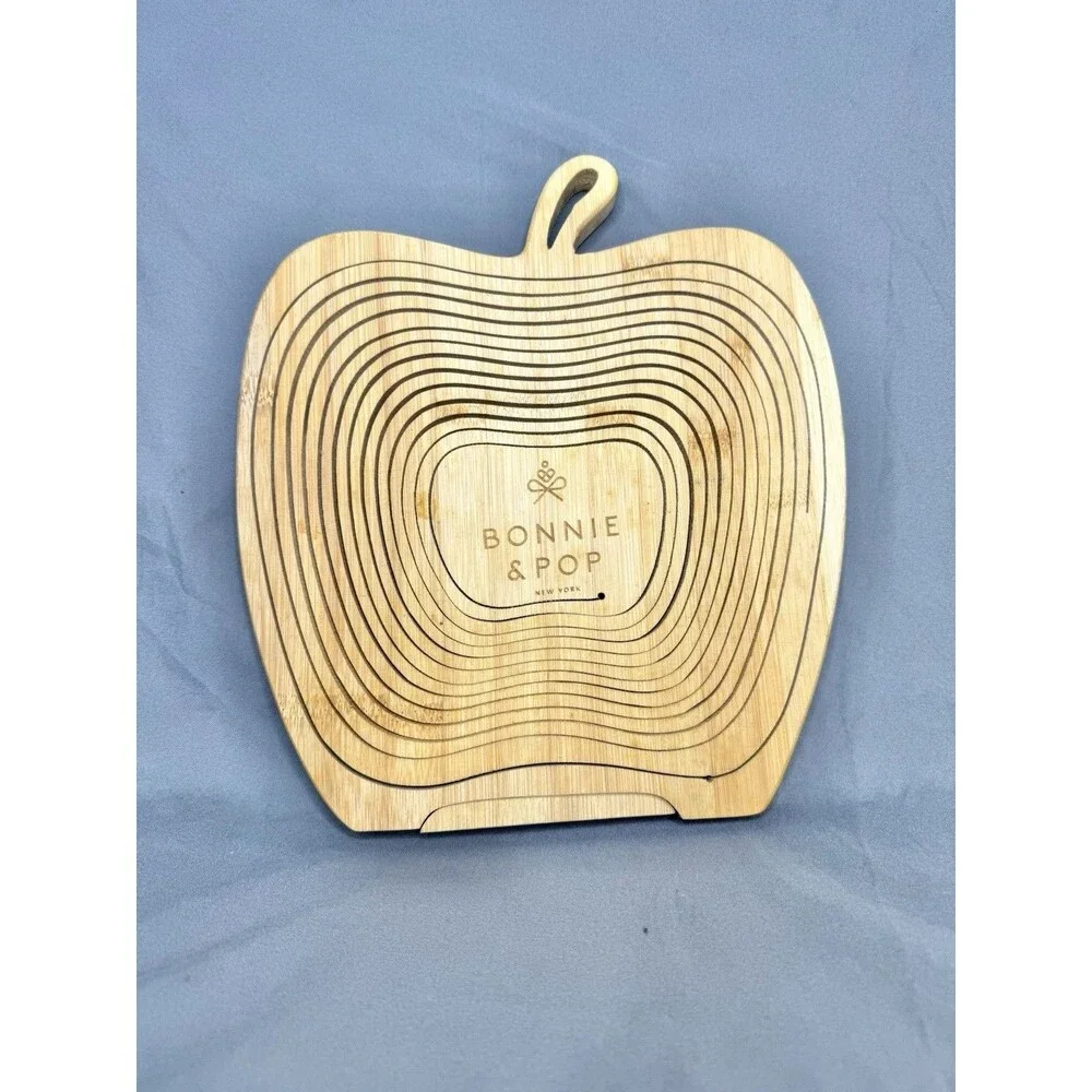 Bonnie & Pop NY Wood Collapsible Apple Folding Fruit Basket Bowl Folds Flat